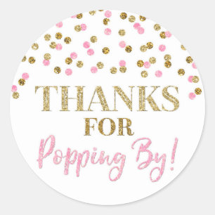 Gouden Roze Confetti Bedankt voor Popping By Ronde Sticker