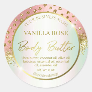 Gouden Roze Confetti Holografische Body Butter Lab Ronde Sticker