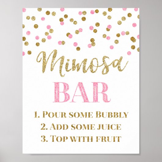 Gouden Roze Confetti Mimosa Bar Bord Bruiloft Poster (Voorkant)