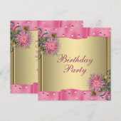 Gouden Roze Dahlia Vrouwen Verjaardagsfeest Kaart (Voorkant / Achterkant)