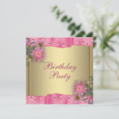 Gouden Roze Dahlia Vrouwen Verjaardagsfeest Kaart (Staand voorkant)