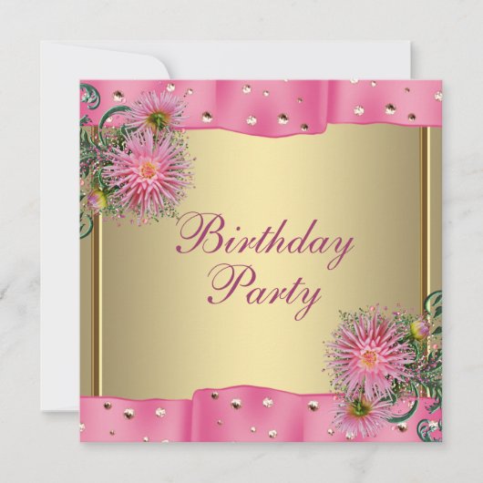 Gouden Roze Dahlia Vrouwen Verjaardagsfeest Kaart (Voorkant)