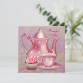 Gouden Roze Damask Bruids Tea Party Kaart (Staand voorkant)