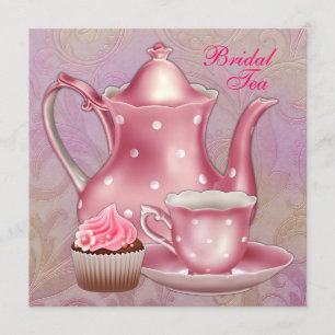 Gouden Roze Damask Bruids Tea Party Kaart