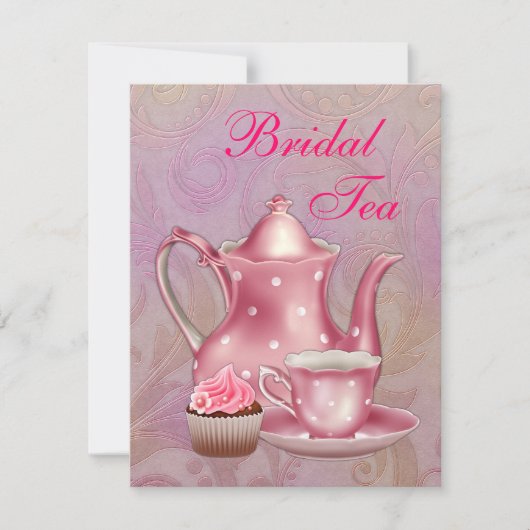 Gouden Roze Damask Bruids Tea Party Kaart (Voorkant)