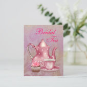Gouden Roze Damask Bruids Tea Party Kaart (Staand voorkant)
