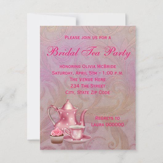 Gouden Roze Damask Bruids Tea Party Kaart (Achterkant)