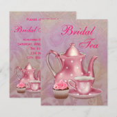 Gouden Roze Damask Bruids Tea Party Kaart (Voorkant / Achterkant)