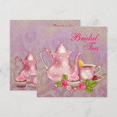 Gouden Roze Damask Bruids Tea Party Kaart (Voorkant / Achterkant)