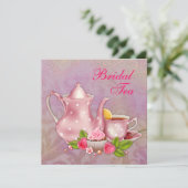 Gouden Roze Damask Bruids Tea Party Kaart (Staand voorkant)