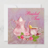 Gouden Roze Damask Bruids Tea Party Kaart (Voorkant)