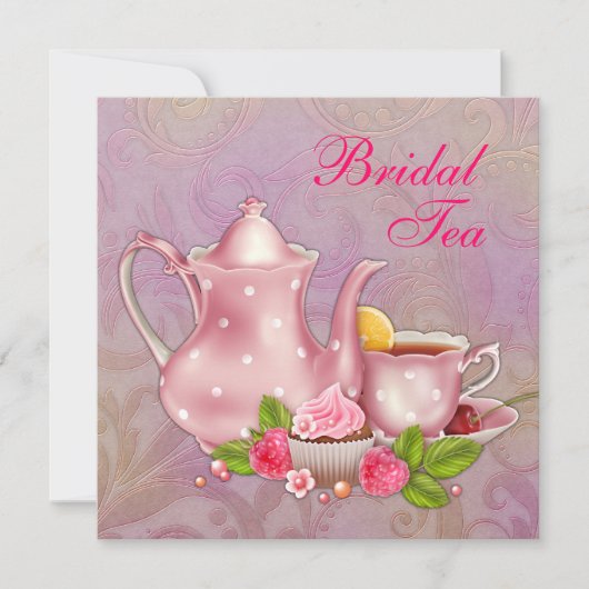 Gouden Roze Damask Bruids Tea Party Kaart (Voorkant)