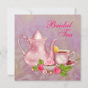 Gouden Roze Damask Bruids Tea Party Kaart