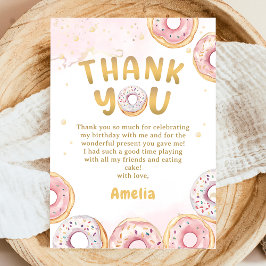 Gouden Roze Donut Meisje Verjaardag Bedankkaart