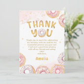 Gouden Roze Donut Meisje Verjaardag Bedankt Kaart (Staand voorkant)