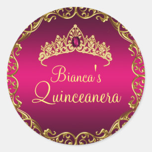 Gouden & Roze Edelsteen Tiara Quinceanera Sticker