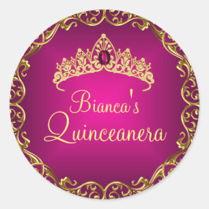 Gouden & Roze Edelsteen Tiara Quinceanera Sticker