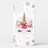 Gouden & Roze Eenhoorn Bloem Bloeit Trendy Cute