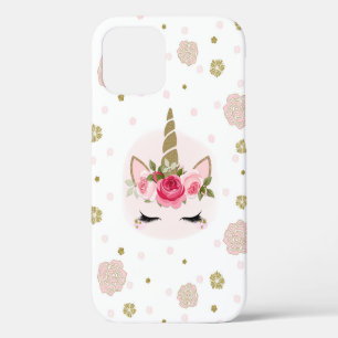 Gouden & Roze Eenhoorn Bloem Bloeit Trendy Cute iPhone 12 Hoesje