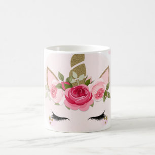 Gouden & Roze Eenhoorn Bloem Bloeit Trendy Cute Koffiemok