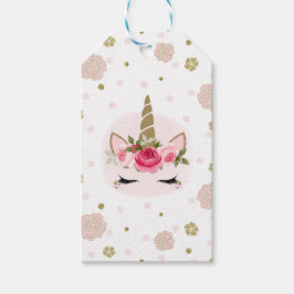 Gouden & Roze Eenhoorn Bloem Bloeit Verjaardagsfee Cadeaulabel