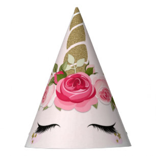 Gouden & Roze Eenhoorn Bloem Bloeit Verjaardagsfee Feesthoedjes