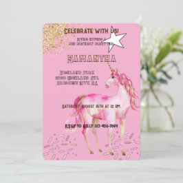Gouden Roze Eenhoorn Glitter verjaardag Kaart
