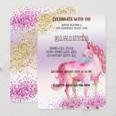 Gouden Roze Eenhoorn Glitter verjaardag Kaart (Voorkant / Achterkant)