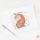 Gouden Roze en Groene Magische Eenhoorn Vierkante Sticker (Envelop)