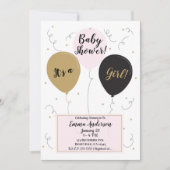 Gouden roze en zwarte ballonnen Het is een meisje  Kaart (Voorkant)