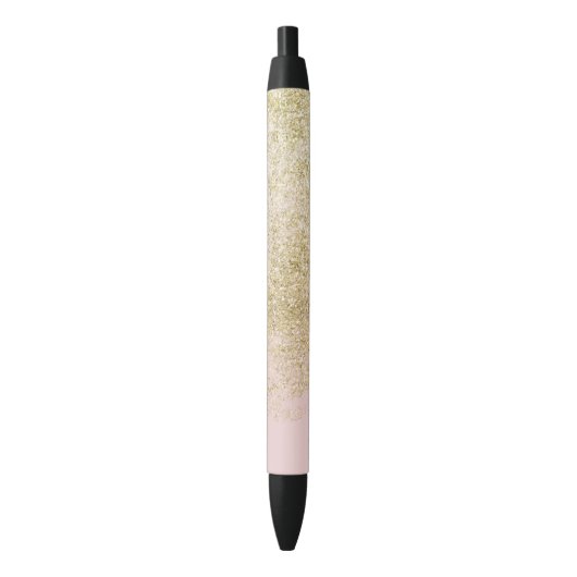 Gouden Roze Faux schittert Zwarte Inkt Pen (Voorkant Verticaal)