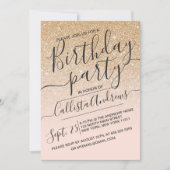 Gouden Roze Faux Sparkly Glitter Ombre Verjaardag Kaart (Voorkant)