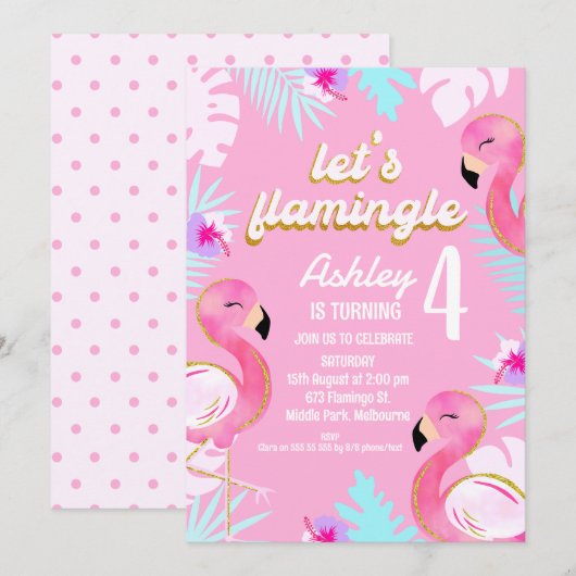 Gouden Roze Flamingo Let's Flamingle Verjaardag Kaart (Voorkant / Achterkant)