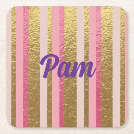 Gouden & Roze Folie Gestreepte Typografie Onderzet Kartonnen Onderzetters