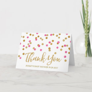 Gouden Roze Fuchsia Confetti Baby shower Dank u Bedankkaart