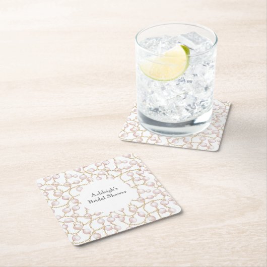 Gouden Roze Glam Parels Bruidsdouche Kartonnen Onderzetters (Insitu)