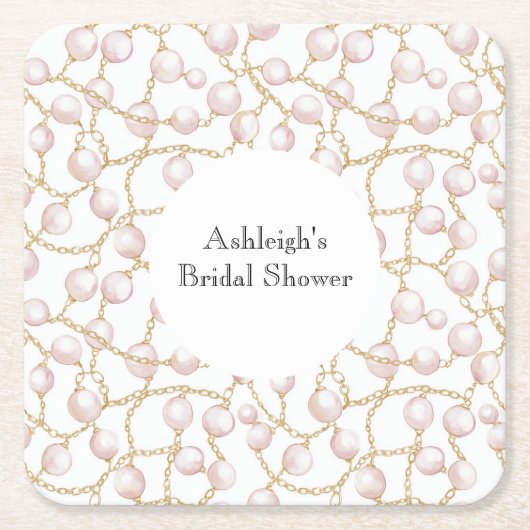 Gouden Roze Glam Parels Bruidsdouche Kartonnen Onderzetters (Voorkant)