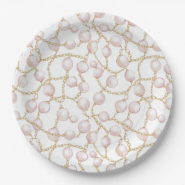 Gouden Roze Glam Parels Bruidsdouche Papieren Bordje