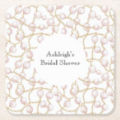 Gouden Roze Glam Parels Bruidsmeisjesfeest Kartonnen Onderzetters (Voorkant)