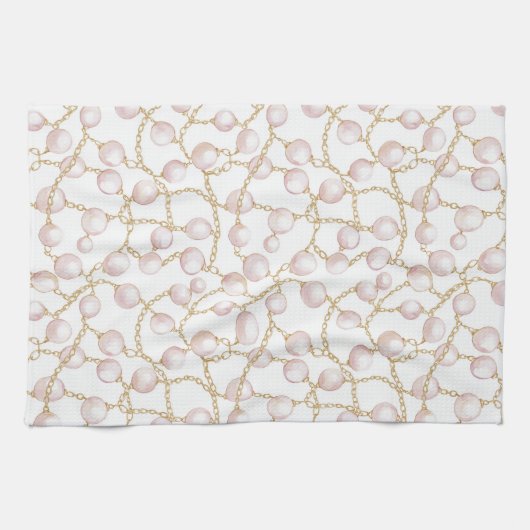Gouden Roze Glam Parels Bruidsmeisjesfeest Theedoek (Horizontaal)