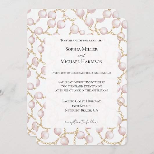 Gouden Roze Glam Parels Huwelijk Kaart (Voorkant / Achterkant)