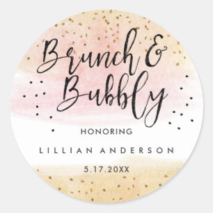 Gouden Roze Glitter Brunch en Bruisende Bruidsborr Ronde Sticker