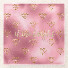Gouden Roze Glitter Diamanten Glazen Onderzetter