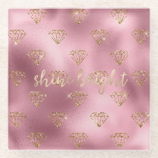 Gouden Roze Glitter Diamanten Glazen Onderzetter (Voorkant)