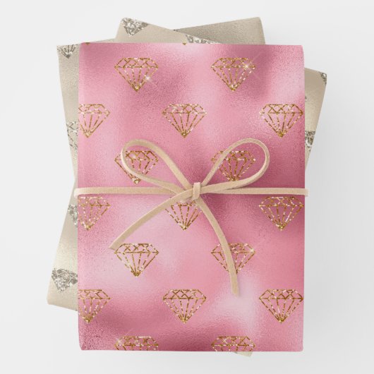 Gouden Roze Glitter Diamanten Inpakpapier Vel (In situ)