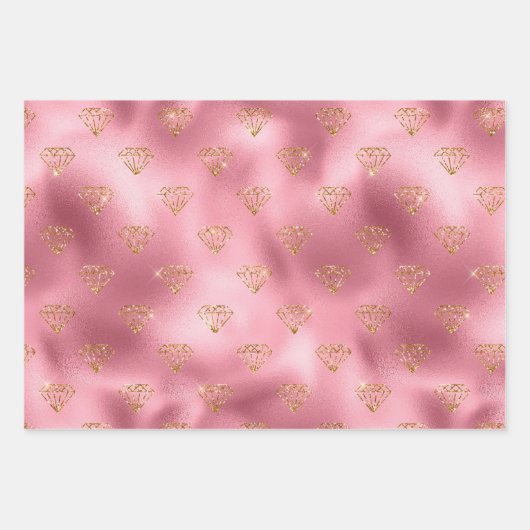 Gouden Roze Glitter Diamanten Inpakpapier Vel (Voorkant)