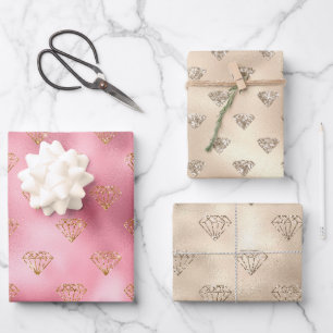 Gouden Roze Glitter Diamanten Inpakpapier Vel