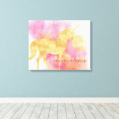 Gouden Roze Glitzy Dream Grote Eenhoorn Canvas Afdruk (Insitu (Houten vloer))