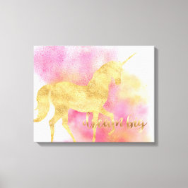 Gouden Roze Glitzy Dream Grote Eenhoorn Canvas Afdruk