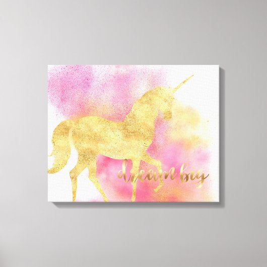 Gouden Roze Glitzy Dream Grote Eenhoorn Canvas Afdruk (Voorkant)